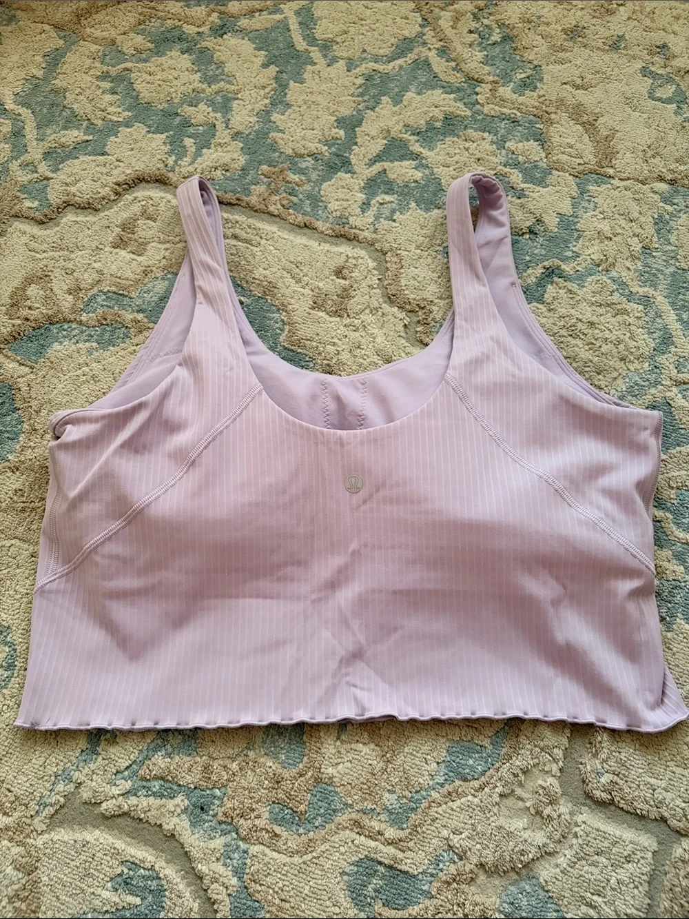 lululemon athletica Pale Pink Lavender Ribbed Scoop Crop Tank with ruffled hem